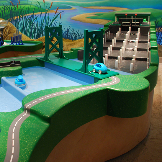 overview of sluiceway on the Bettendorf water table